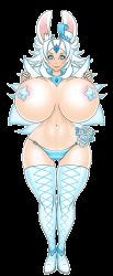 Rule 34 | 1girl, akiranime, animated, animated gif, areola slip, blue eyes, borrowed character, bouncing breasts, breasts, cameltoe, cleavage, curvy, gaia online, gigantic breasts, jumping, long hair, looking at viewer, navel, original, pasties, smile, solo, sponty, star pasties, thigh gap, topless, white hair, wide hips