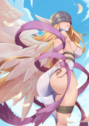 Rule 34 | 1girl, angel, angel girl, angewomon, asymmetrical ass, asymmetrical clothes, asymmetrical legwear, belt, digimon, half ass, highres, mask, revealing clothes, solo, wings