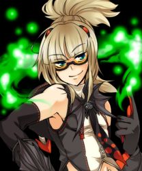 Rule 34 | 1boy, alternate costume, alternate hairstyle, ash crimson, bat (animal), bespectacled, blonde hair, blue eyes, elbow gloves, fire, freckles, glasses, gloves, green fire, male focus, navel, puchi-pochi, pyrokinesis, smile, solo, the king of fighters, topknot