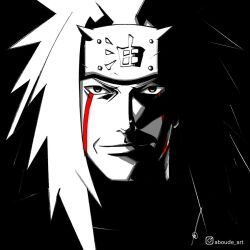 Rule 34 | 1boy, aboude art, arabic commentary, artist name, black eyes, closed mouth, commentary, commentary request, english commentary, facial mark, forehead protector, instagram logo, instagram username, jiraiya (naruto), limited palette, long hair, looking at viewer, male focus, mixed-language commentary, naruto, naruto (series), ninja, signature, smile, solo, spiked hair, spot color, white hair