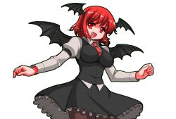 Rule 34 | 1girl, alternate hair length, alternate hairstyle, bad id, bad pixiv id, bat wings, breasts, demon wings, female focus, head wings, koakuma, large breasts, long sleeves, mono (moiky), necktie, open mouth, puffy sleeves, red eyes, red hair, red necktie, short hair, solo, touhou, transparent background, wings