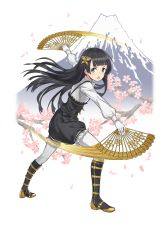 Rule 34 | &gt;:o, 1girl, :o, arisugawa kaoru, black bow, black eyes, black footwear, black hair, boots, bow, branch, butterfly hair ornament, cherry blossoms, dual wielding, full body, gloves, hair ornament, hand fan, highres, holding, leaning forward, long hair, looking at viewer, motion blur, mountain, official art, pantyhose, paper fan, princess principal, princess principal game of mission, standing, transparent background, v-shaped eyebrows, very long hair, white bow, white gloves, white pantyhose