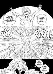 Rule 34 | 1girl, alternate universe, breasts, bulma, comic, commentary, dragon, dragon ball, dragonball z, fins, funsexydb, glowing, greyscale, highres, large breasts, long hair, monochrome, shenron (dragon ball), sound effects
