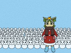 Rule 34 | azuma kiyohiko, boots, child, christmas, gloves, green eyes, green hair, highres, koiwai yotsuba, santa costume, scarf, snowman, yotsubato!