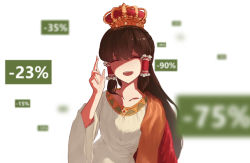 Rule 34 | 1girl, :d, ^ ^, brown hair, closed eyes, collarbone, cosplay, crown, drmzed, facing viewer, gabe newell, gabe newell (cosplay), hair tubes, hakurei reimu, highres, jesus, jesus (cosplay), long hair, meme, open mouth, sale, shaded face, smile, solo, steam (platform), touhou, very long hair, |d