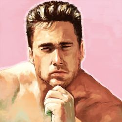 Rule 34 | 1boy, bare pectorals, billy herrington, brown hair, closed mouth, cropped torso, gachimuchi pants wrestling, head rest, looking at viewer, male focus, manly, matsutani, outline, pectorals, pink background, portrait, realistic, serious, shadow, short hair, simple background, solo, white outline, wrestling (series)