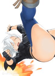 Rule 34 | 1girl, akisa yositake, angel (kof), explosion, highres, smile, solo, the king of fighters, white background
