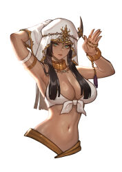 Rule 34 | 1girl, aqua eyes, armlet, black hair, bracelet, breasts, dark-skinned female, dark skin, facial mark, final fantasy, final fantasy xiv, highres, jewelry, large breasts, long hair, looking at viewer, midriff, miqo&#039;te, navel, revealing clothes, solo, udongo99, warrior of light (ff14), white background