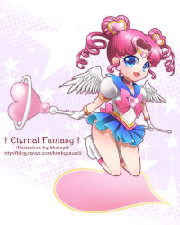 Rule 34 | 1990s (style), 1girl, angel wings, bad id, bad pixiv id, bishoujo senshi sailor moon, bishoujo senshi sailor moon sailor stars, blue eyes, boots, bow, chibi chibi, choker, double bun, drill hair, gloves, hair ornament, hairpin, heart, magical girl, pleated skirt, red hair, ribbon, sailor chibi chibi, sailor collar, shainea, short hair, skirt, smile, solo, tiara, twin drills, twintails, wand, white gloves, wings