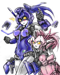Rule 34 | 2girls, android, anryu, artist request, blush, breasts, kouryu, lowres, mecha, multiple girls, nipples, pussy, robot, simple background, tagme, white background, yuri, yuusha ou gaogaigar, yuusha ou gaogaigar final, yuusha series