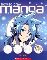 Rule 34 | 1boy, blue-haired boy (how to draw manga), blue background, blue eyes, blue theme, closed mouth, cover, cover page, derivative work, english text, gurepyon, hair intakes, hair tie, happy, how to draw manga, how to draw manga redraw challenge (meme), jpeg artifacts, looking at viewer, male focus, matching hair/eyes, medium hair, meme, ponytail, portrait, sidelocks, smile, solo focus