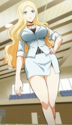 Rule 34 | 1girl, ansatsu kyoushitsu, belt, business suit, choker, collar, formal, hand on own hip, hands on own hips, irina jelavic, screencap, skirt, stitched, suit, tagme, third-party edit