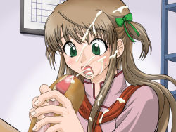 Rule 34 | 00s, azusagawa tsukino, cum, cum in mouth, cum on hair, facial, green eyes, hotdog bun, penis hot dog, tagme, yakitate!! japan