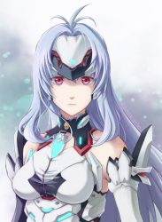 Rule 34 | 1girl, android, artist request, blue hair, breasts, expressionless, forehead protector, gloves, kos-mos, kos-mos re:, long hair, looking at viewer, nintendo, red eyes, solo, very long hair, xenoblade chronicles (series), xenoblade chronicles 2, xenoblade chronicles (series), xenoblade chronicles 2, xenosaga