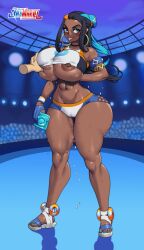 Rule 34 | absurdres, ass, breasts, creatures (company), dark-skinned female, dark skin, game freak, grabbing, grabbing another&#039;s breast, highres, huge ass, huge breasts, jay-marvel, jay marvel, nessa (pokemon), nintendo, nipple slip, nipples, paid reward, pokemon, pokemon swsh, solo focus, thick thighs, thighs, tongue, tongue out