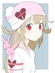 Rule 34 | 1girl, absurdres, alternate costume, bad id, bad twitter id, beanie, blouse, blush, donguri suzume, from side, hair ornament, hat, heart, highres, light brown hair, long hair, looking at viewer, nail polish, natori sana, parted lips, rabbit hair ornament, red nails, sana channel, shirt, solo, two side up, virtual youtuber