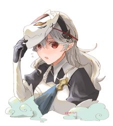 Rule 34 | 1girl, black gloves, black hairband, corrin (female) (fire emblem), corrin (fire emblem), cropped torso, fire emblem, fire emblem fates, fox mask, gloves, hair between eyes, hairband, long hair, mask, nintendo, open mouth, red eyes, robaco, simple background, sketch, solo, twitter username, white background, white hair