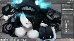 Rule 34 | 10s, 1girl, 2015, abyssal ship, adobe photoshop, aqua eyes, bbk (13zk), black hair, breasts, dated, desktop, fake screenshot, fourth wall, from above, glowing, glowing eyes, hair over one eye, hat, highres, holding, internet explorer, ka-class submarine, kantai collection, long hair, looking at viewer, looking up, microsoft windows, no nipples, nude, open mouth, pale skin, smile, so-class submarine, solo, submarine, through medium, through screen, u torrent, upper body, watercraft, windows 8, windows media center