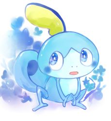 Rule 34 | bad id, bad pixiv id, blue eyes, commentary request, creatures (company), floral background, full body, game freak, gen 8 pokemon, highres, looking away, looking to the side, nintendo, no humans, parted lips, pokemon, pokemon (creature), sobble, solo, tsukiyo (skymint), white background