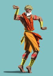 1boy alternate_costume blue_background capcom dhalsim full_body highres male_focus official_art simple_background solo street_fighter street_fighter_v