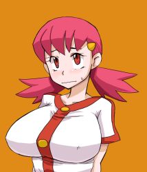 Rule 34 | blush, breasts, creatures (company), game freak, gym leader, huge breasts, impossible clothes, impossible shirt, kitsune-tsuki (getter), nintendo, pokemon, shirt, sweatdrop, whitney (pokemon)