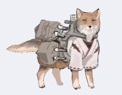Rule 34 | 10s, animal, animal ears, brown eyes, chamaruk, dog, dog ears, expressionless, full body, hyuuga (kancolle), japanese clothes, jitome, kantai collection, no humans, simple background, solo, tibetan sand fox