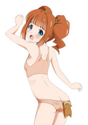 Rule 34 | 1girl, :o, bare shoulders, blue eyes, blush, brown hair, butt crack, drill hair, from behind, ginjyasei, hamster, hamuzou, idolmaster, idolmaster (classic), looking back, orange hair, panties, panty pull, simple background, solo, sports bra, takatsuki yayoi, tank top, twin drills, twintails, underwear, underwear only
