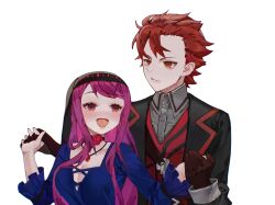 Rule 34 | 1boy, 1girl, blush, commission, couple, diamant (fire emblem), fire emblem, fire emblem engage, highres, holding hands, ivy (fire emblem), jewelry, mariirasuto7, necklace, nintendo, open mouth, purple eyes, purple hair, red eyes, red hair