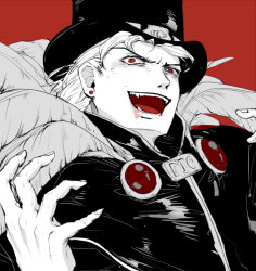 Rule 34 | 1boy, bad id, bad pixiv id, dio brando, fangs, feathers, hat, jojo no kimyou na bouken, male focus, partially colored, pino 0 0, solo, top hat