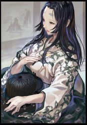 Rule 34 | 1girl, armor, black eyes, black hair, closed mouth, cross, crying, crying with eyes open, hand on own chest, helmet, highres, japanese armor, japanese clothes, kabuto (helmet), long hair, original, sengoku jidai, takahito, tears, wide sleeves