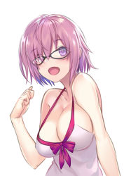 Rule 34 | 1girl, blush, breasts, cleavage, collarbone, fate/grand order, fate (series), glasses, large breasts, looking at viewer, mash kyrielight, mash kyrielight (swimsuit of perpetual summer), official alternate costume, open mouth, purple eyes, purple hair, short hair, sketch, smile, solo, upper body, yilan