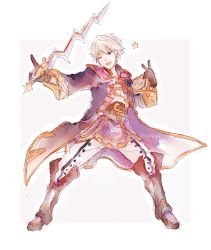 Rule 34 | 1boy, book, cape, fire emblem, fire emblem awakening, full body, gloves, hood, looking at viewer, male focus, nintendo, one eye closed, open mouth, robe, robin (fire emblem), robin (male) (fire emblem), short hair, smile, super smash bros., sword, weapon, white hair, xin (24914)