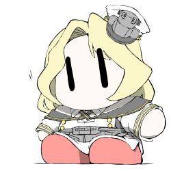 Rule 34 | 1girl, bare shoulders, blonde hair, chibi, clothing cutout, corset, detached sleeves, hat, houston (kancolle), kantai collection, military, military uniform, naval uniform, no mouth, peaked cap, pencil skirt, red footwear, shoes, short hair, simple background, skirt, solo, swept bangs, task (s task80), uniform, wavy hair, white background, white hat, white skirt, | |