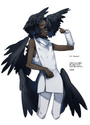 Rule 34 | 1boy, absurdres, angel, bandaged arm, bandages, black hair, black wings, cast, commentary request, cowboy shot, cropped legs, dark-skinned male, dark skin, feathered wings, grin, head wings, highres, long hair, looking at viewer, low wings, male focus, multiple wings, original, red eyes, seraph, simple background, sleeveless, smile, solo, translation request, very dark skin, white background, wings, zzb azz