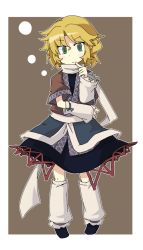 Rule 34 | 1girl, ane, arm warmers, blonde hair, finger to mouth, green eyes, leg warmers, mizuhashi parsee, scarf, short hair, solo, touhou