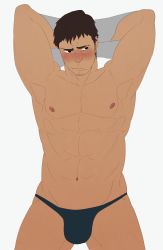 Rule 34 | 1boy, abs, bara, blush, bulge, highres, male focus, muscular, pectorals, topless male, smith (ardp13), solo, tagme, underwear, undressing