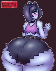 Rule 34 | 1girl, absurdres, alternate costume, ass, blue hair, blue skin, colored skin, highres, huge ass, looking back, red eyes, skullgirls, solo, squigly (skullgirls), zombie