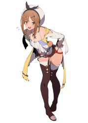 Rule 34 | 1girl, adjusting clothes, atelier (series), atelier ryza, atelier ryza 1, belt, black footwear, boots, breasts, brown eyes, brown hair, cleavage, flask, flying sweatdrops, full body, garter straps, hair ornament, hairclip, halterneck, hat, highres, hip vent, jewelry, jikatarou, leaning forward, medium breasts, necklace, open mouth, reisalin stout, round-bottom flask, short hair, short shorts, shorts, sidelocks, simple background, skindentation, solo, standing, sweat, teeth, thigh boots, thighhighs, thighs, toeless footwear, underwear, upper teeth only, white background, white hat, white thighhighs