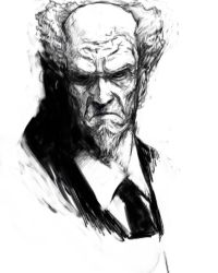 Rule 34 | 1boy, angry, aramaki daisuke, bald, beard, dorakonia, facial hair, formal, frown, ghost in the shell, greyscale, male focus, manly, monochrome, necktie, old, old man, pon (dorakonia), pon (tab rasa), portrait, solo, suit, upper body