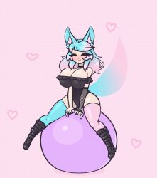 Rule 34 | 1girl, animal ears, animated, ball, bouncing, bouncing breasts, breasts, closed eyes, closed mouth, exercise ball, large breasts, limebreaker, long hair, multicolored hair, silvervale, smile, solo, tail, two-tone hair, virtual youtuber, vshojo