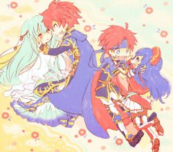 Rule 34 | 2boys, 2girls, aqua hair, armor, armored boots, belt, blue eyes, blue hair, blush, boots, bracelet, cape, capelet, chibi, couple, dress, eliwood (fire emblem), face-to-face, father and son, fingerless gloves, fire emblem, fire emblem: the binding blade, fire emblem: the blazing blade, flower, gloves, hair ornament, hand on another&#039;s cheek, hand on another&#039;s face, hat, headband, hetero, jewelry, kappaman, lilina (fire emblem), long hair, long sleeves, mother and son, multiple boys, multiple girls, ninian, nintendo, open mouth, red eyes, red hair, robe, roy (fire emblem), shoes, short sleeves, skirt, smile, spiked hair, traditional media