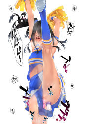 Rule 34 | 1girl, anal, anal object insertion, bare shoulders, black hair, blue legwear, breasts, censored, cheerleader, dildo, grey eyes, hair ornament, hairclip, highres, holding, kneepits, looking at viewer, medium breasts, mosaic censoring, multiple views, murakami suigun, object insertion, open mouth, original, panties, pleated skirt, pom pom (cheerleading), sex toy, side ponytail, skirt, sleeveless, smile, socks, split, standing, standing on one leg, standing split, sweat, underwear, vaginal, vaginal object insertion, vibrator, vibrator under clothes, vibrator under panties