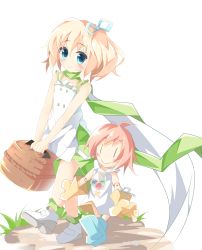 Rule 34 | 2girls, bare arms, bare shoulders, basket, belle (katahane), blonde hair, blue footwear, blue ribbon, blush, closed mouth, coco (katahane), commentary request, doll joints, dress, gloves, green ribbon, hair between eyes, hair ribbon, highres, holding, holding basket, joints, katahane, kushida you, looking at viewer, multiple girls, one side up, pink hair, ribbon, ribbon-trimmed dress, shoes, simple background, sleeveless, sleeveless dress, smile, sundress, walking, white background, white dress, white footwear, yellow gloves, | |