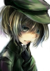 Rule 34 | 10s, 1girl, absurdres, black gloves, blonde hair, blue eyes, collar, eyebrows, eyelashes, finger to own chin, from side, gloves, hair between eyes, hand on own chin, hat, highres, kuro yuri, long sleeves, looking at viewer, military, military hat, military uniform, nostrils, peaked cap, ponytail, sanpaku, serious, short hair, simple background, sketch, solo, stroking own chin, tanya degurechaff, uniform, upper body, white background, youjo senki