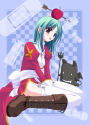 Rule 34 | animated, animated gif, apple, arrow (projectile), blinking, boots, deviruchi, food, food as clothes, fruit, high priest (ragnarok online), priestess, ragnarok online, solo, thighhighs