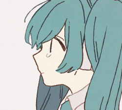 Rule 34 | 1girl, blue hair, expressionless, hatsune miku, long hair, ponponzutea, portrait, profile, solo, tearing up, twintails, vocaloid