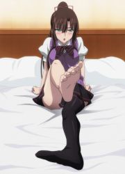Rule 34 | 10s, animated, animated gif, barefoot, bed, breasts, feet, kirasaka sayaka, no shoes, soles, strike the blood, thighhighs, toes