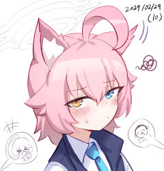 Rule 34 | &gt; &lt;, +++, 1boy, 2girls, :d, ^ ^, absurdres, ahoge, animal ear fluff, animal ears, aqua necktie, black vest, blood, blue archive, blue eyes, blush, camera, cat ears, closed eyes, collared vest, commentary, dated, doodle sensei (blue archive), frown, hair between eyes, hair flaps, halo, heterochromia, highres, holding, holding camera, hoshino (blue archive), hoshino (young) (blue archive), huge ahoge, korean commentary, motion lines, multiple girls, necktie, nosebleed, open mouth, pink hair, pink halo, school uniform, sensei (blue archive), shirt, short hair, simple background, smile, squiggle, sweat, thumbs up, vest, white background, white shirt, wnsgur6686, xd, yellow eyes, yume (blue archive)