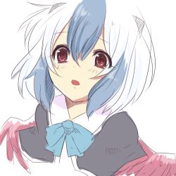 Rule 34 | 1girl, blue hair, multicolored hair, r-ko (rayla), red eyes, short hair, simple background, solo, tokiko (touhou), touhou, two-tone hair, upper body, white background, white hair, wings