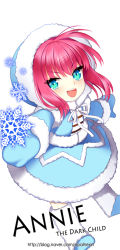 Rule 34 | &gt;:d, 1girl, :d, alternate costume, annie (league of legends), aqua eyes, blue eyes, blush, boots, character name, child, coat, english text, flat chest, frostfire annie, full body, fur trim, gloves, green eyes, hood, league of legends, long sleeves, looking at viewer, mittens, multicolored eyes, opalheart, open mouth, outstretched arms, pink hair, red hair, ribbon, short hair, simple background, smile, snowflakes, solo, spread arms, striped, v-shaped eyebrows, watermark, web address, white background, winter clothes, winter coat